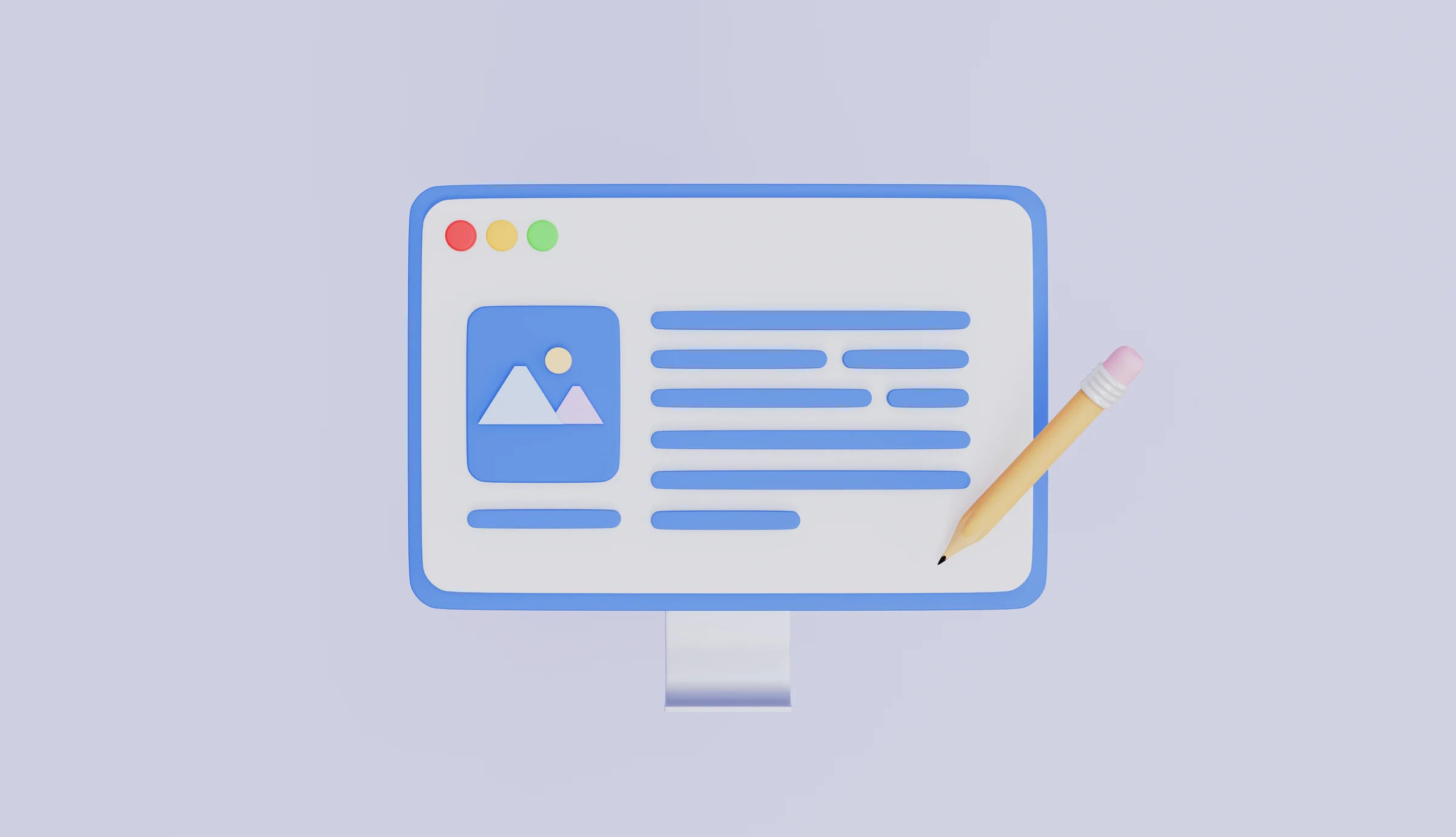 Computer monitor, Designer application or image service, File and pencil